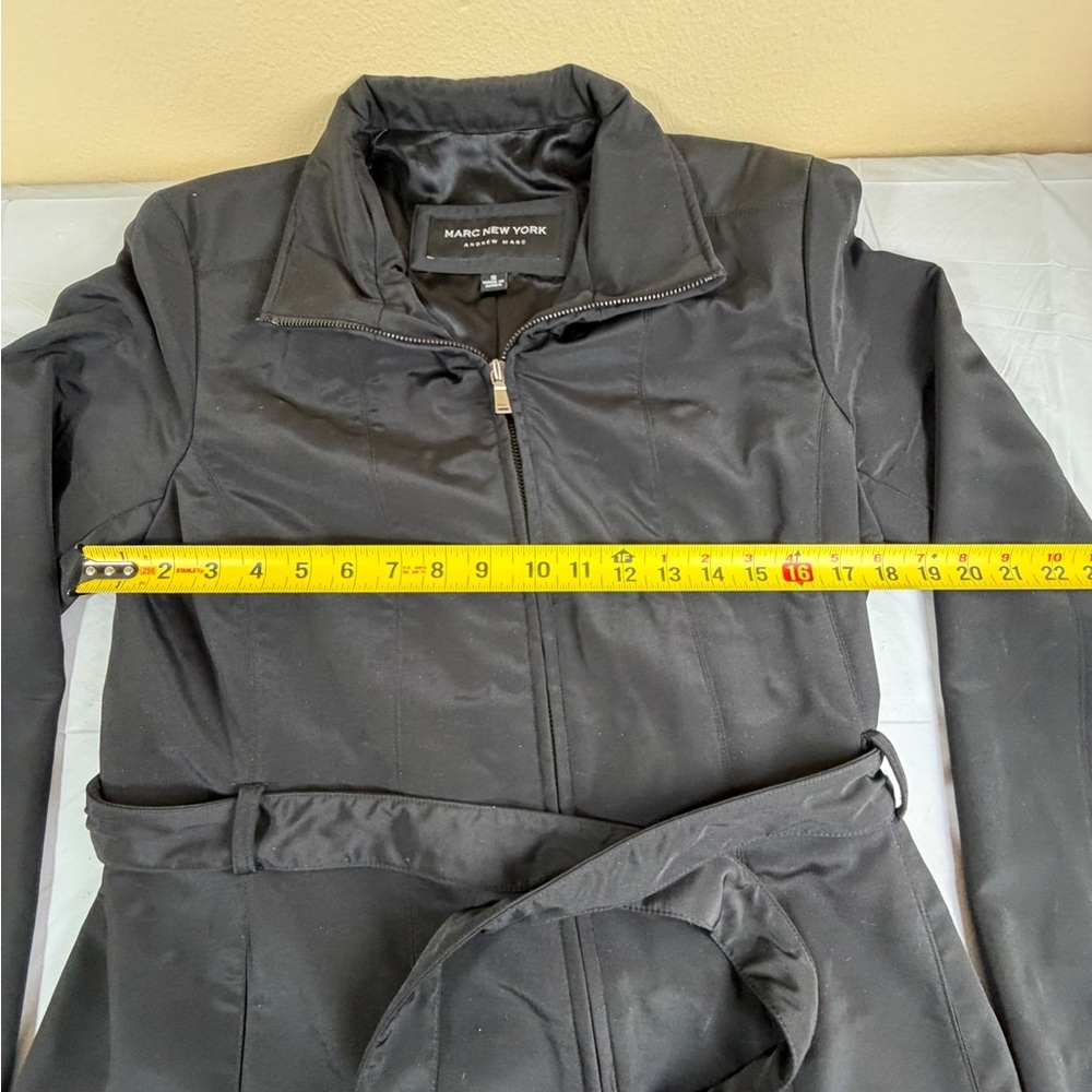 Marc New York Black Fully Lined Belted Trench Coat Size S - Picture 2 of 6